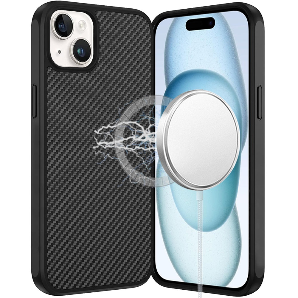 For Apple iPhone 11 Carbon Fiber Design with Magnetic HQ 2.0mm Thick Hybrid Shockproof Rubber Hard PC Case Cover Black