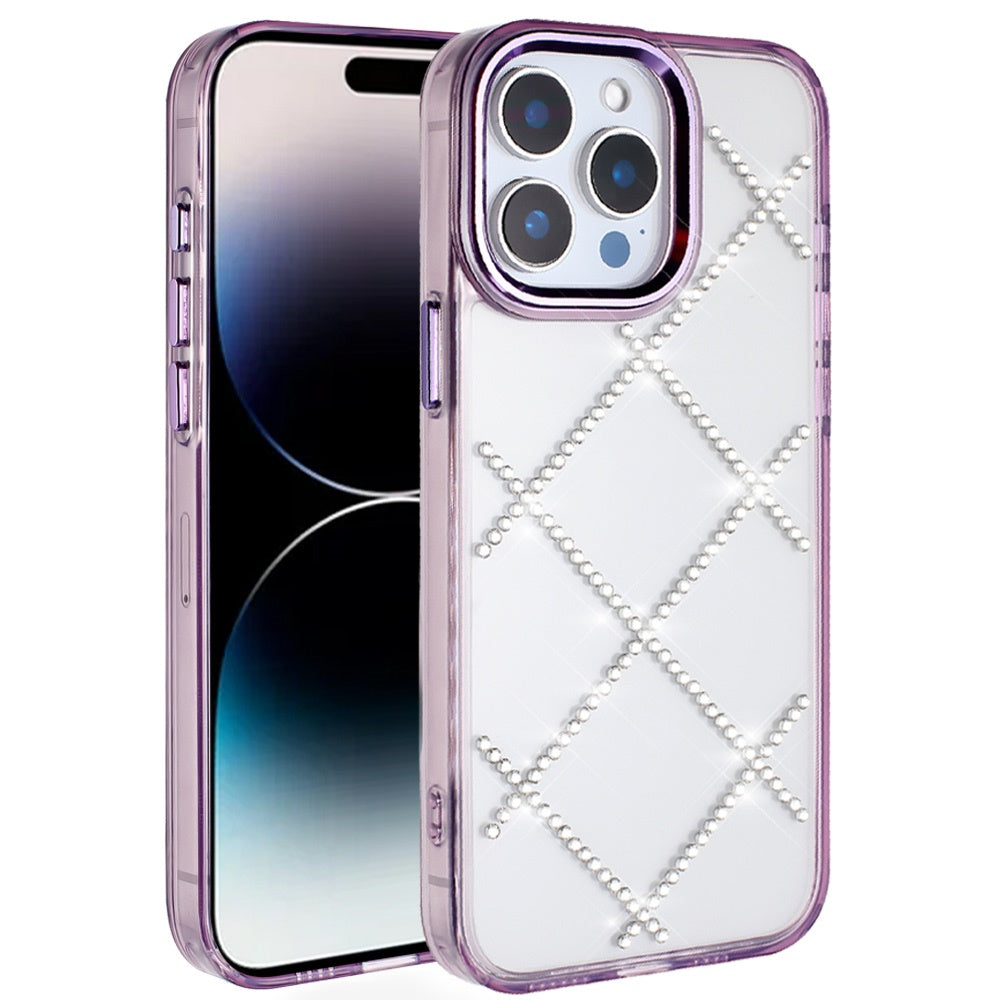 For Apple iPhone 11 Pro Max Gem Glitter Diamond Bling Clear Hybrid TPU Cover, Colorful Shockproof Protective Back, Slim Fit for Women Girls Case Cover