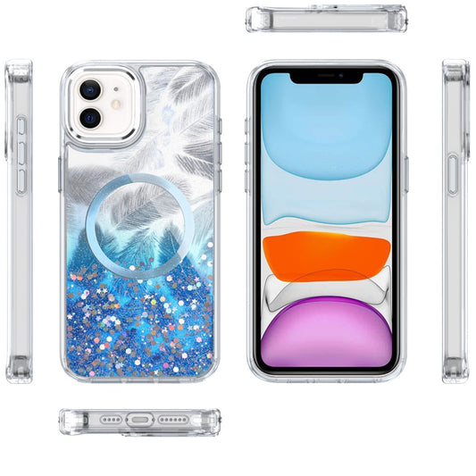 For Apple iPhone 15 Pro Max Epoxy Glitter Shimmer Fashion Case with Magnetic Magsafe Compatible Hybrid Sparkling Slim Protective Case Cover Blue