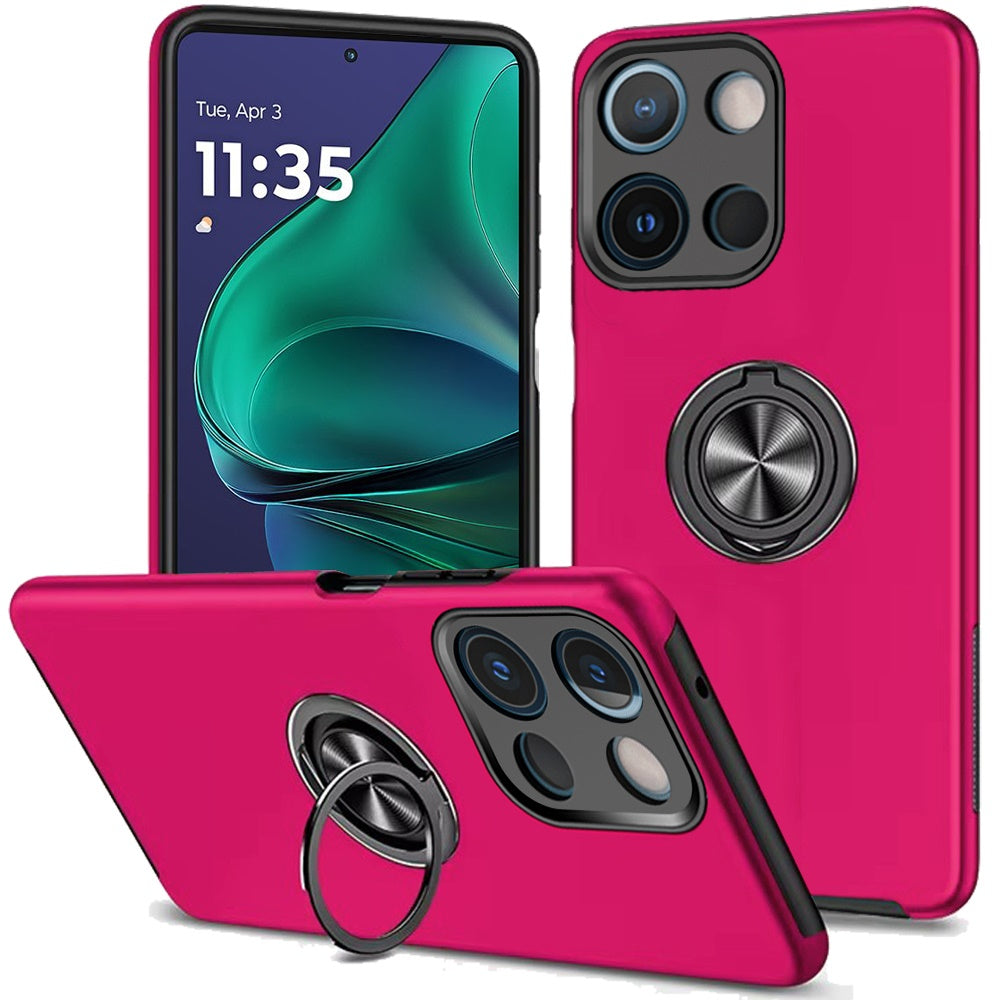 For Motorola Moto G Stylus 5G 2025 Hybrid 360 Degree Rotatable Metal Invisible Ring Stand Holder Slim Fit Magnetic Car Mount Shockproof Case Cover