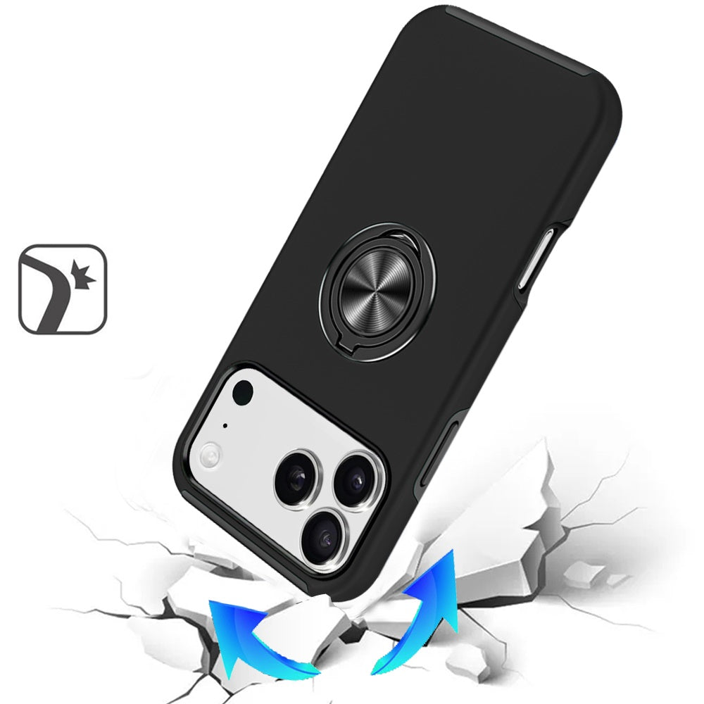 For Apple iPhone 17 Pro Max Hybrid 360 Degree Rotatable Metal Invisible Ring Stand Holder Slim Fit Magnetic Car Mount Shockproof Case Cover