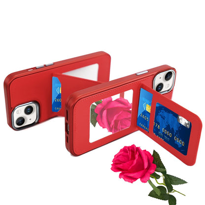 For Apple iPhone 16 Pro (6.3") PU Leather Wallet Cover with Credit Card Holder, Kickstand & Mirror Inside Slim Fit TPU & PC Hybrid Design Case Cover