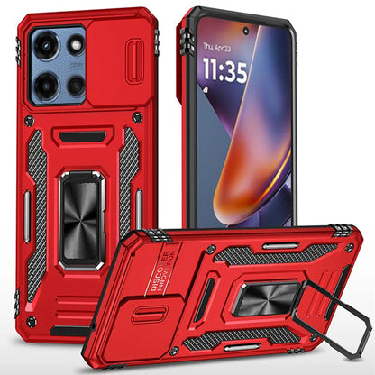 Tough Hybrid Case with Movable Camera Window & Metal Ring Stand Shockproof