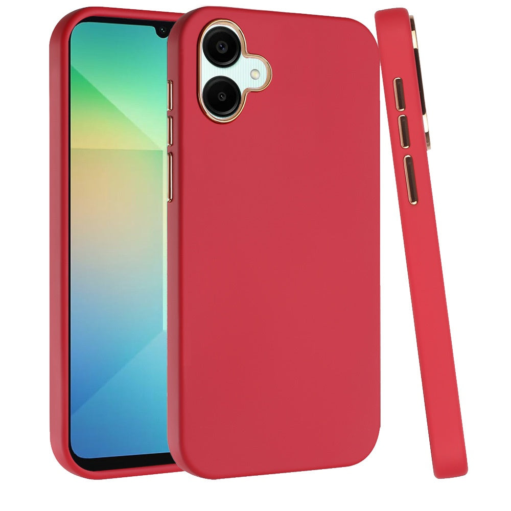 For Samsung Galaxy A06 Slim Classic Hybrid Around Rubber Gummy Gel Slick Hard PC Silicone TPU Chromed Button Case Cover