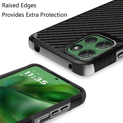 For Motorola Moto G Stylus 5G 2025 Fashion Graphic Design Hybrid 2in1 Tough Hard PC TPU Frame, Magnet Mount Friendly, Shockproof Protection Case Cover Carbon Fiber Black