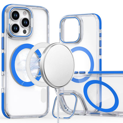 For Samsung Galaxy A17 5G Hybrid Clear Back Case with Invisible Camera Bracket Stand, MagSafe Magnetic Circle, Shockproof Color Frame Case Cover Blue