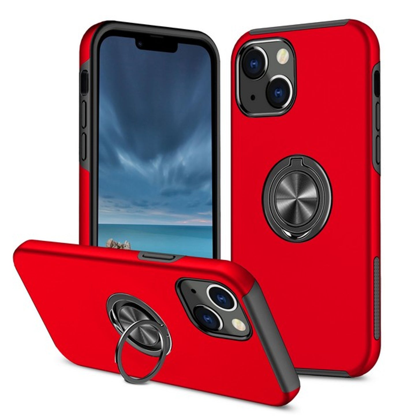 For Gabb Phone 4 Pro Military Grade Hybrid Case with Flat Metal Ring 360° Rotation Kickstand, Slim Fit Back Hard PC Case Cover Red