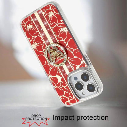 For Apple iPhone 11 Diamonds 3D Butterfly Floral Design Bling Sparkly Glitter Hybrid Metal Fashion with Ring Stand Case Cover