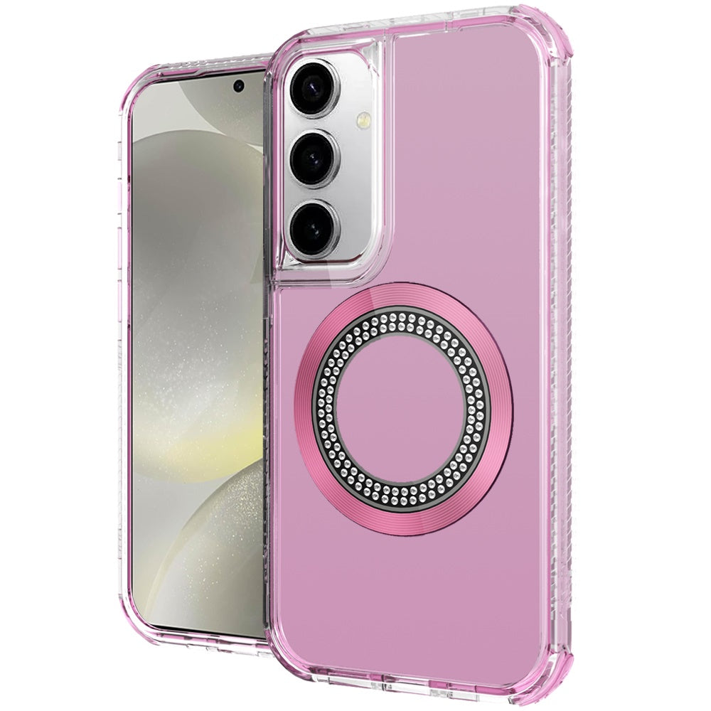 For Samsung Galaxy S25+ /S25 Plus /S24+ Plus Magnetic Circle Compatible with Magsafe, Hybrid Chrome 3in1 Transparent Shockproof TPU Bumper Case Cover
