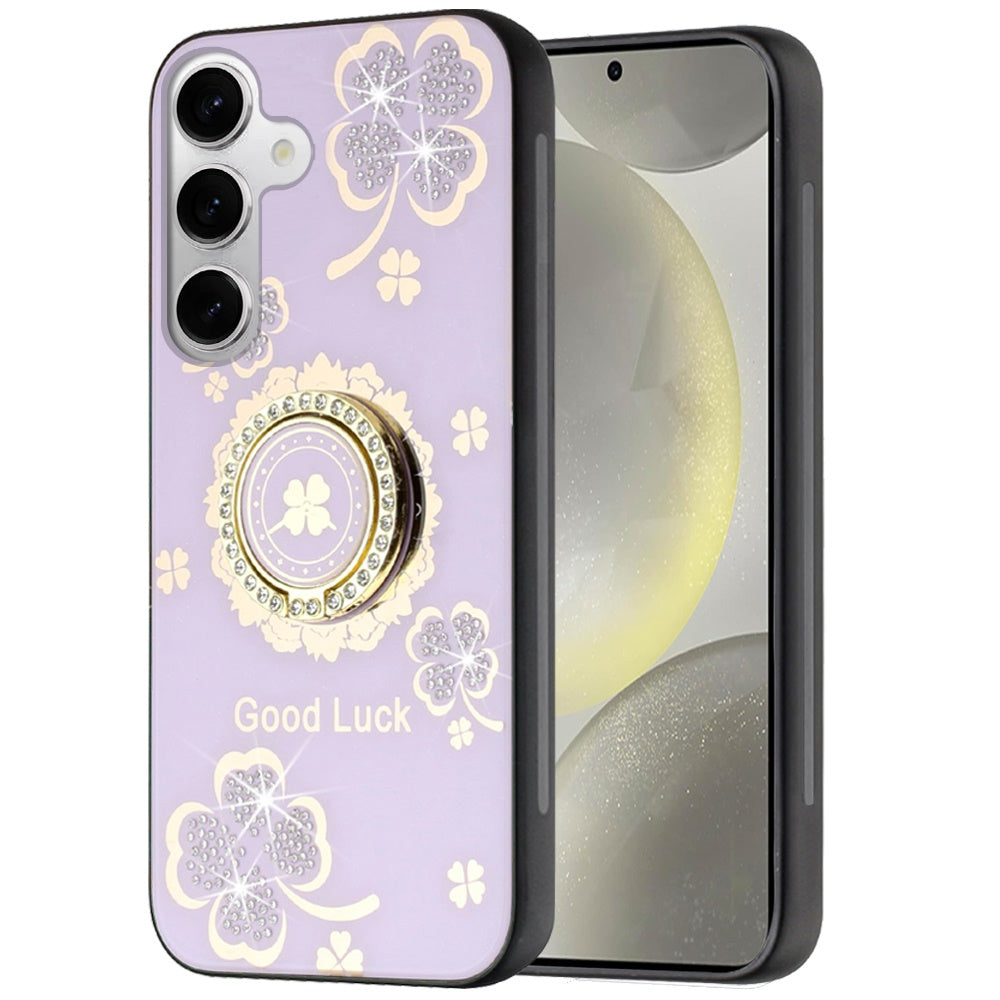 For Samsung Galaxy S25+ /S25 Plus /S24+ Plus Diamonds 3D Fashion Bling Sparkly Glitter Ornaments Engraving Hybrid with Ring Stand Case Cover