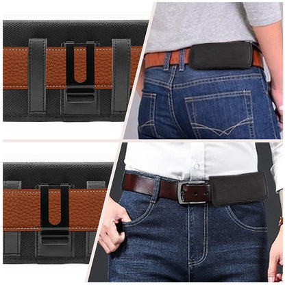 For Apple iPhone 16 Pro (6.3") Pouch Case Universal Horizontal Canvas with Credit Card ID Slot and Belt Clip Loop Holster Cell Phone Holder Cover [Black]