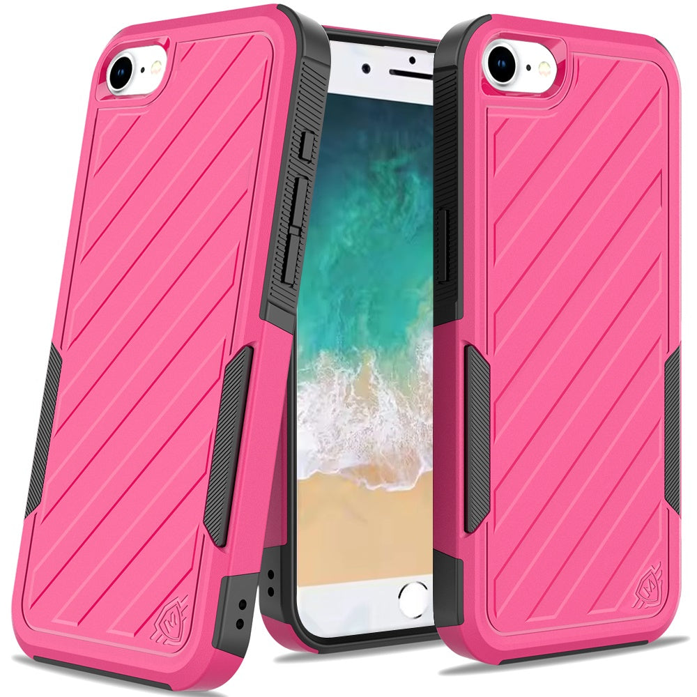 For Apple iPhone 16e Hybrid lined shockproof dual layer Rugged 2in1 Hard PC & Silicone TPU Non Slip Textured Tough Armor Case Cover Hot Pink