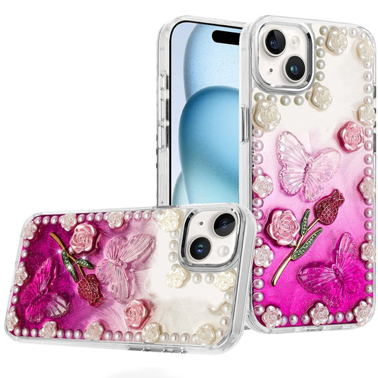 For Samsung Galaxy A36 Bling Fashion Design with 3D Pearls Epoxy Glitter Ornaments Chrome Edge Hard Slim PC Case Cover