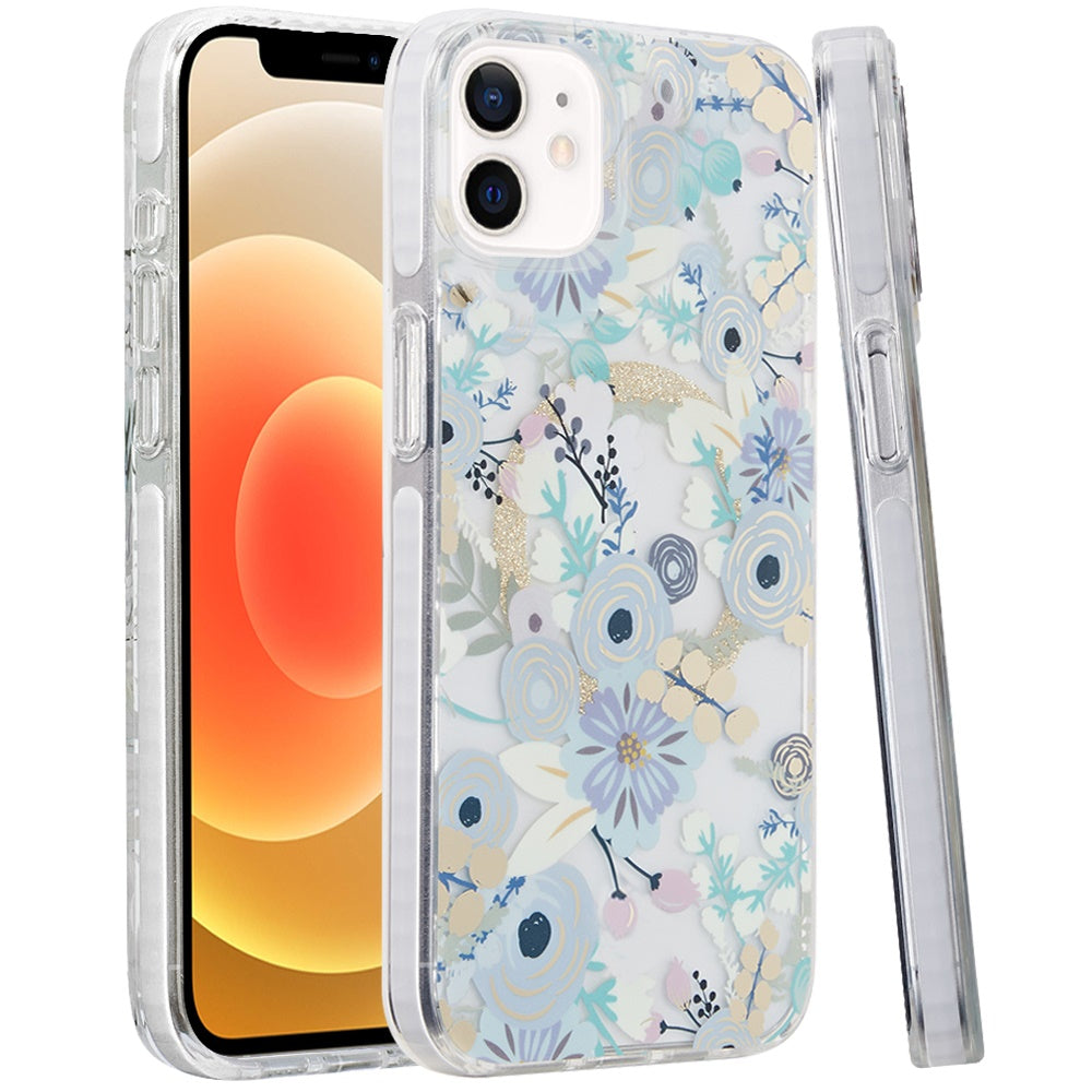 For Apple iPhone 16 Pro Max (6.9") Floral Pattern Design Cute Clear Hybrid Compatible with Magsafe Double Layer Soft TPU Hard PC Case Cover