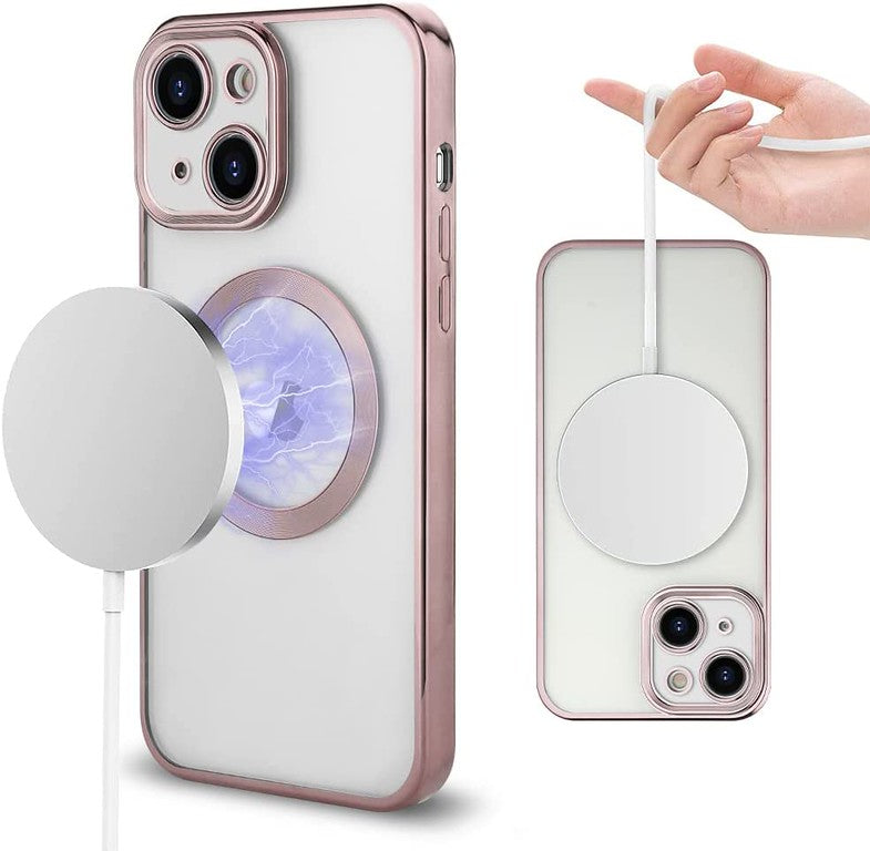 For Apple iPhone 15 Pro (6.1") Hybrid Clear with Plating Chrome Frame & Camera Protection Compatible with Magsafe  Phone Case Cover