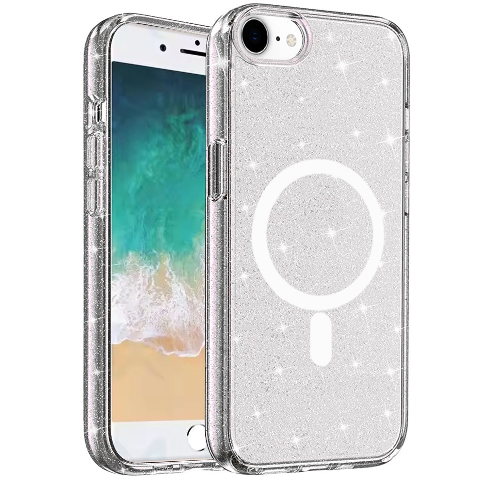 For Apple iPhone 16e MagSafe Compatible Glitter Sparkle Bling Hybrid Case with Magnetic Circle, Slim TPU & Hard PC Frame Case Cover