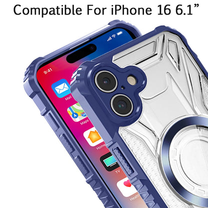 For Apple iPhone 16 (6.1") MagSafe Compatible Pattern Clear Transparent Rugged Hybrid Magnetic TPU Shockproof Armor Case Cover