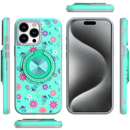 For Apple iPhone 13 Pro Max Pattern Design Hybrid with Invisible Ring Stand & Magnetic Back, Shockproof Protective Grip Case Cover