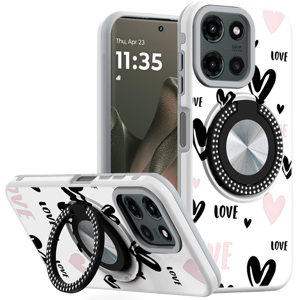 For Samsung Galaxy A36 Pattern Design Hybrid with Invisible Ring Stand & Magnetic Back, Shockproof Protective Grip Case Cover
