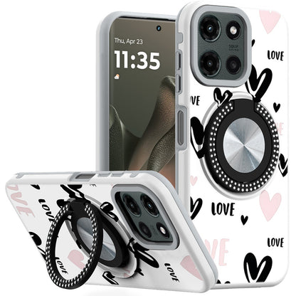 For Samsung Galaxy A36 Pattern Design Hybrid with Invisible Ring Stand & Magnetic Back, Shockproof Protective Grip Case Cover