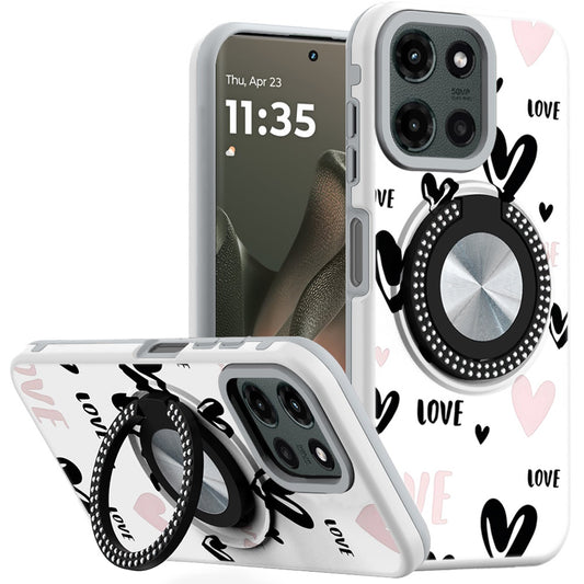 For Samsung Galaxy A36 Pattern Design Hybrid with Invisible Ring Stand & Magnetic Back, Shockproof Protective Grip Case Cover