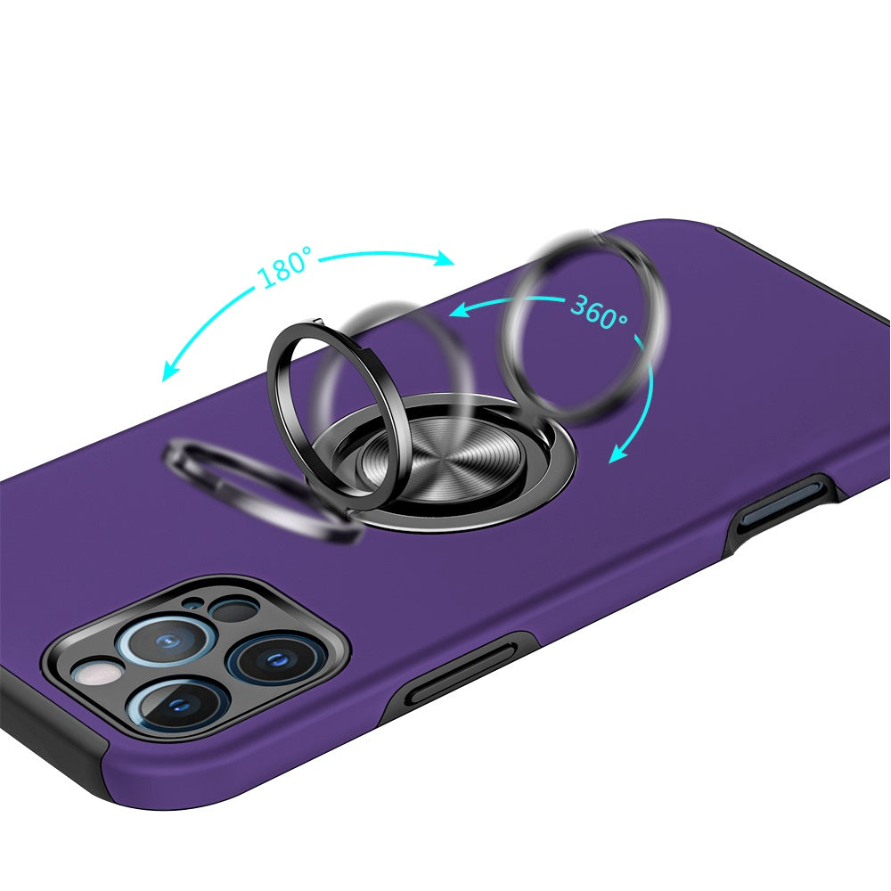 For Apple iPhone 16 (6.1") Hybrid Slim Kickstand with Metal Invisible Ring Stand Holder Fit Magnetic Car Mount Shockproof Case Cover