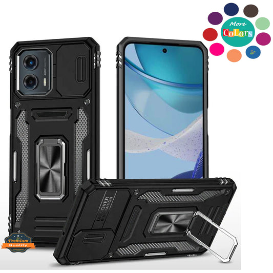 Tough Hybrid Case with Movable Camera Window & Metal Ring Stand Shockproof