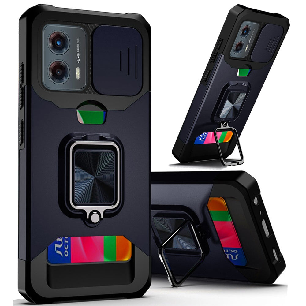 For Samsung Galaxy A26 Wallet Case with Ring Stand & Slide Camera Cover Back Credit Card Slot Holder, Military Grade Case Cover