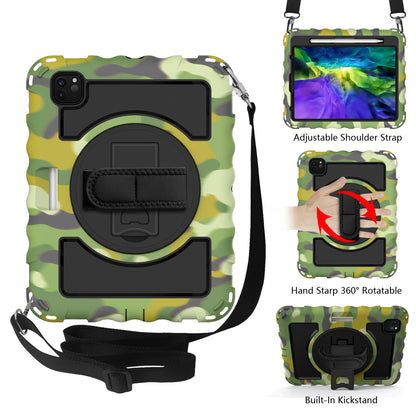For Hybrid 3in1 Armor Rugged with Built-in Kickstand 360° Rotatable Stand & Shoulder Hand Strap Corner Shockproof Camouflage Tablet Case Cover