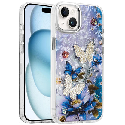 For Apple iPhone 12 /12 Pro Epoxy Glitter Flowers Bling 3D Butterfly Fashion TPU Hybrid with Shockproof Protection Case Cover