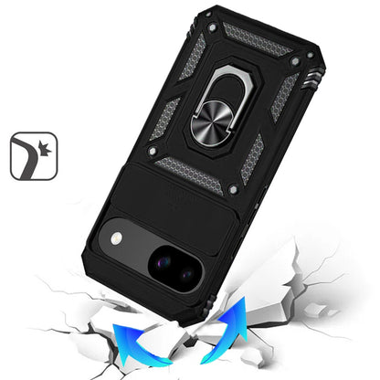 For Google Pixel 9A Hybrid Ring Shockproof with 360° Rotate Ring Kickstand, Camera Lens Protection, Soft Edge Bumper Case Cover