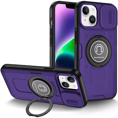 For Apple iPhone 14 /13 Build in Invisible Magnetic Ring Stand with Slide Camera Protector, fit Magnetic Car Mount [Compatible with MagSafe] Case Cover