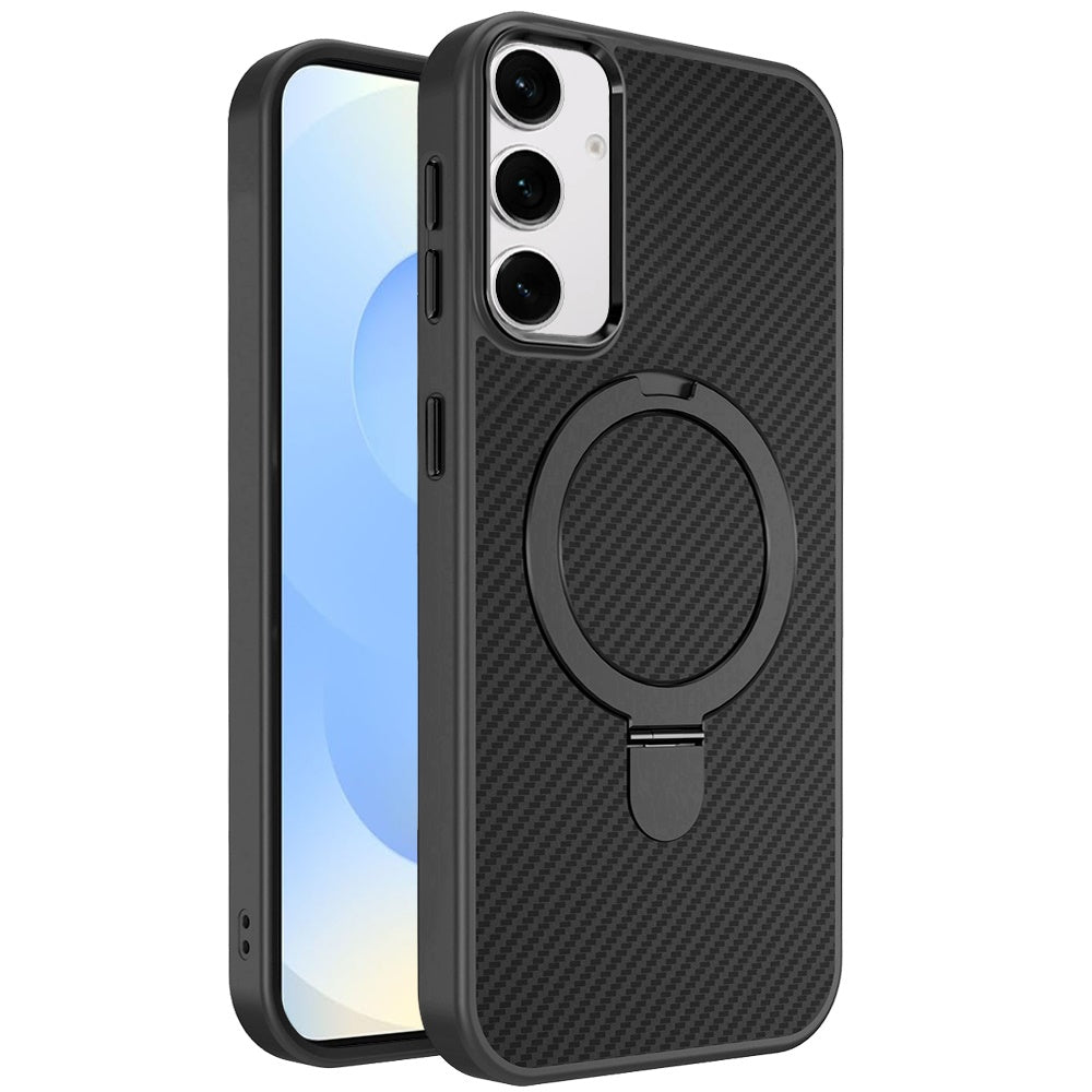 For Samsung Galaxy S25+ /S25 Plus /S24+ Plus Hybrid Carbon Fiber Design with MagSafe Compatible [Magnetic Circle], Ring Stand Shockproof Slim TPU Case Cover