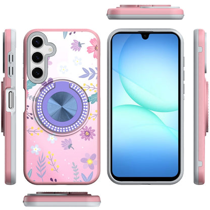 For Samsung Galaxy A17 5G Pattern Design Hybrid with Invisible Ring Stand & Magnetic Back, Shockproof Protective Grip Case Cover