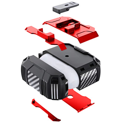 For Airpods Pro 3 (2025) Heavy Duty Hybrid Shockproof Case Hard PC Rubber TPU Cover with Open Button & Metal Hook Case Cover Red