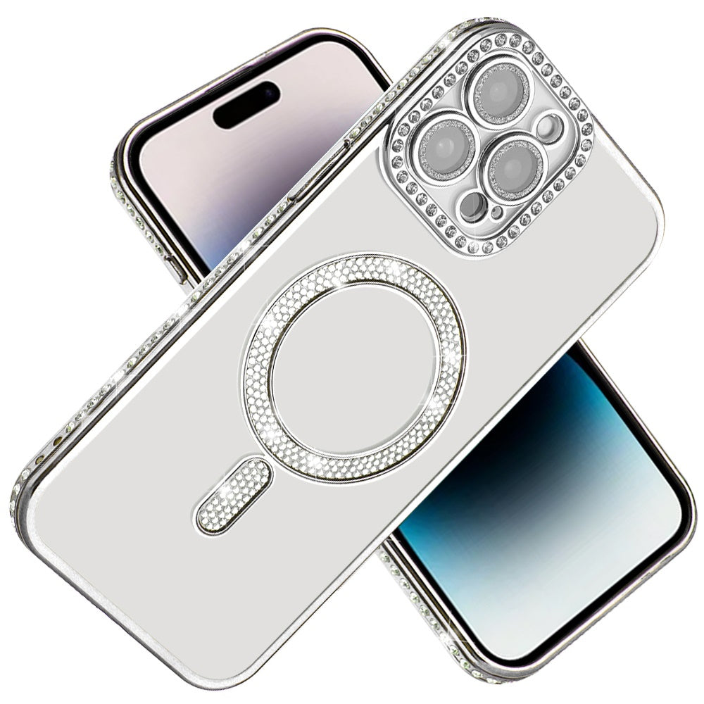 For Apple iPhone 14 Pro Max Bling Case with Diamond Magnetic Circle, Transparent Slim Shockproof Hybrid Slim Fit Case Cover