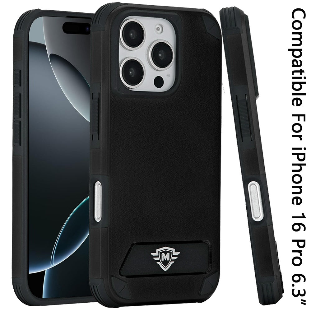 For Apple iPhone 16 Pro (6.3") Heavy Duty Dual-Layer Rugged Protection, Shockproof Kickstand Tough Magnetic Compatible with MagSafe Case Cover