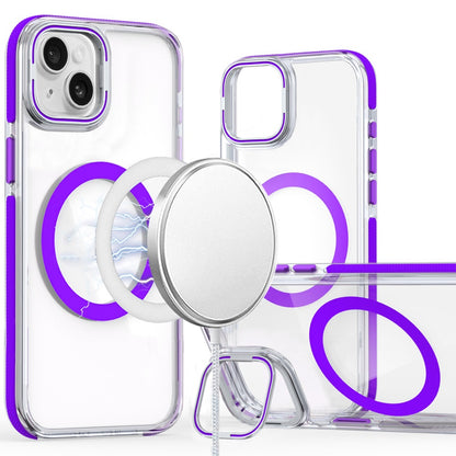 For Apple iPhone 15 Hybrid Clear Back Case with Invisible Camera Bracket Stand, MagSafe Magnetic Circle, Shockproof Color Frame Case Cover