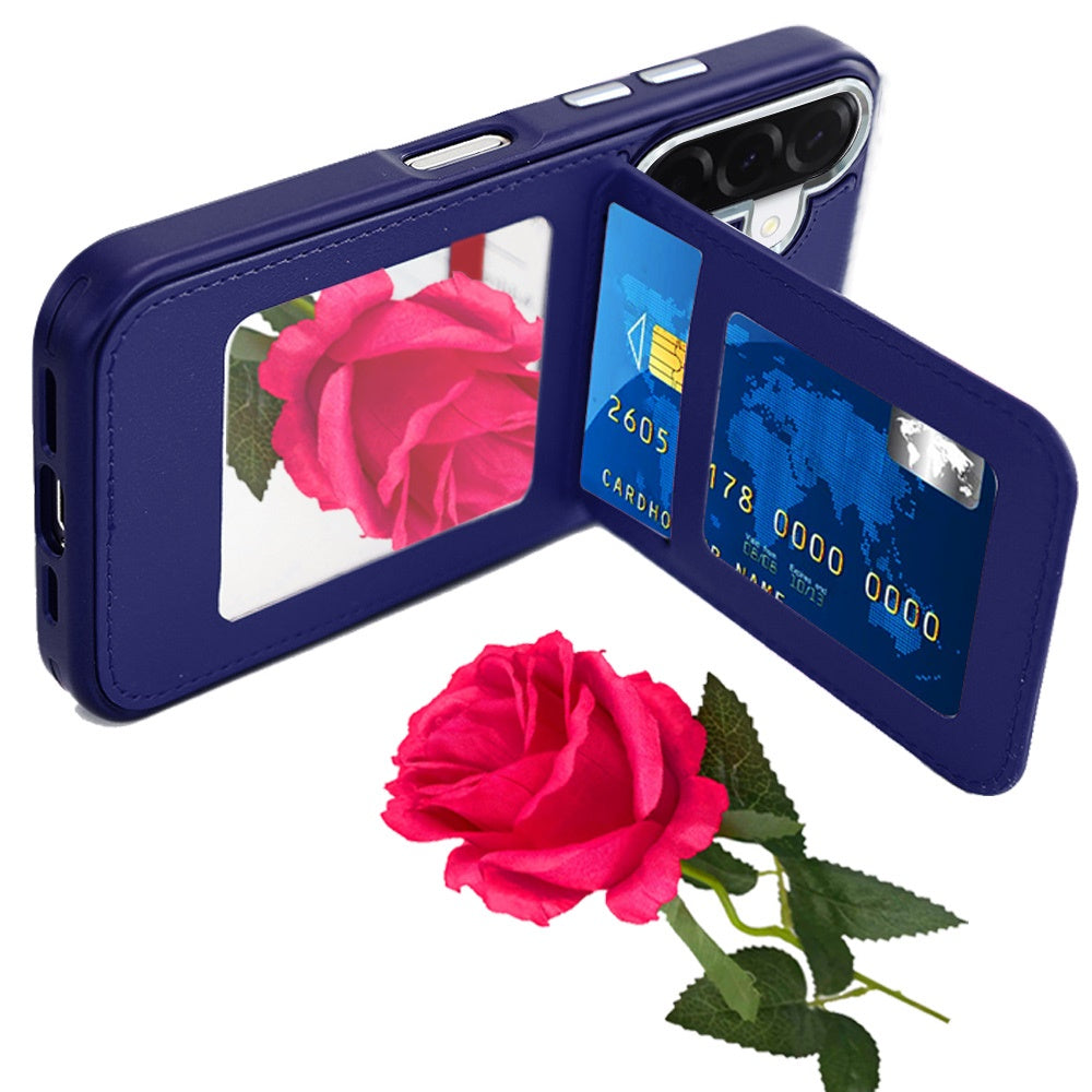 For Samsung Galaxy A17 5G PU Leather Wallet Cover with Credit Card Holder, Kickstand & Mirror Inside Slim Fit TPU & PC Hybrid Design Case Cover