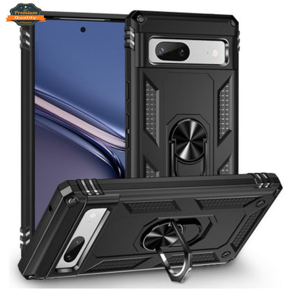 For Google Pixel 9 /9 Pro (6.3") Shockproof Hybrid Dual Layer PC TPU with Ring Stand Metal Kickstand Heavy Duty Armor Shell Case Cover