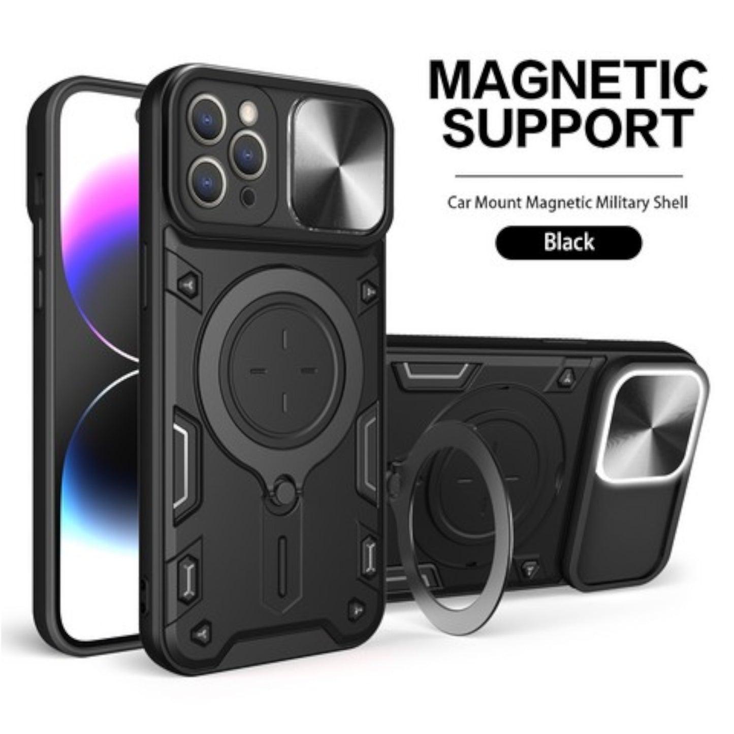 For Google Pixel 9A Hybrid Shockproof with Magnetic Ring Stand, Compatible with Magsafe & Sliding Camera Lens Protector Case Cover
