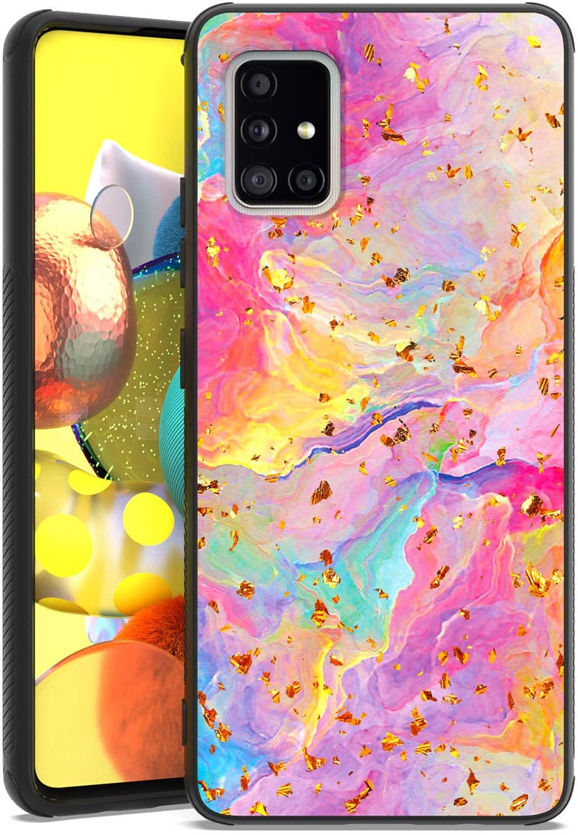 For Apple iPhone 15 Pro (6.1") Marble Fashion Stylish Flake Glitter Bling Hybrid Glossy TPU Rubber Hard PC Protection Marble Colorful Rainbow Phone Case Cover