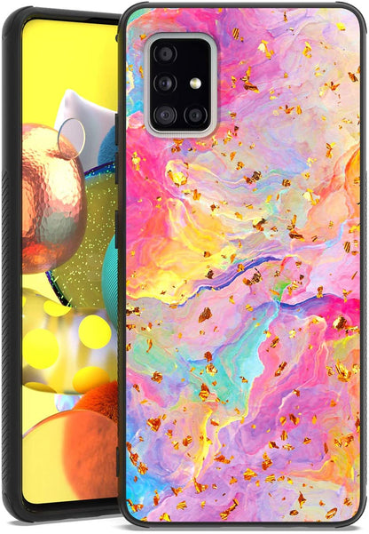 For Apple iPhone 15 Pro (6.1") Marble Fashion Stylish Flake Glitter Bling Hybrid Glossy TPU Rubber Hard PC Protection Marble Colorful Rainbow Phone Case Cover