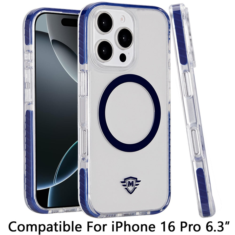 For Apple iPhone 16 Pro (6.3") Premium Hybrid Clear TPU Circle Magnetic [Compatible with MagSafe] Shockproof Color Frame Bumper Case Cover