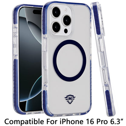 For Apple iPhone 16 Pro (6.3") Premium Hybrid Clear TPU Circle Magnetic [Compatible with MagSafe] Shockproof Color Frame Bumper Case Cover