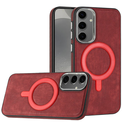 For Samsung Galaxy S25+ /S25 Plus /S24+ Plus Fashion PU Vegan Leather Chrome Edge Hybrid, MagSafe Compatible, Durable TPU Hard PC Case Cover