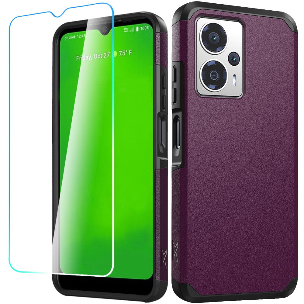 For Cricket Outlast 5G (2024) Tough Shock Absorption Hybrid Dual Layer Hard PC TPU Rubber with Screen Protector Tempered Glass Case Cover