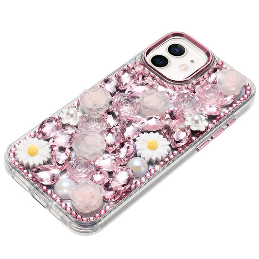 For Samsung Galaxy A16 5G Fashion Daisy Floral Series, Full 3D Bling Crystal Diamonds Sparkling Rhinestone Glitter Hybrid Design Case Cover