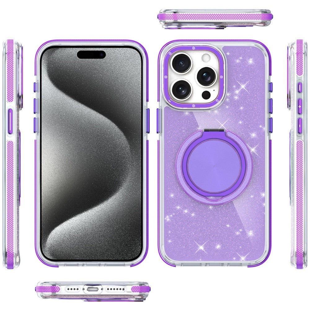 For Samsung Galaxy S25 Fan Edition /Galaxy S25 FE Slim Bling Glitter Sparkly Shimmer Hybrid with Magnetic Ring and 360° Rotational Stand [Compatible with Magsafe] Case Cover Purple