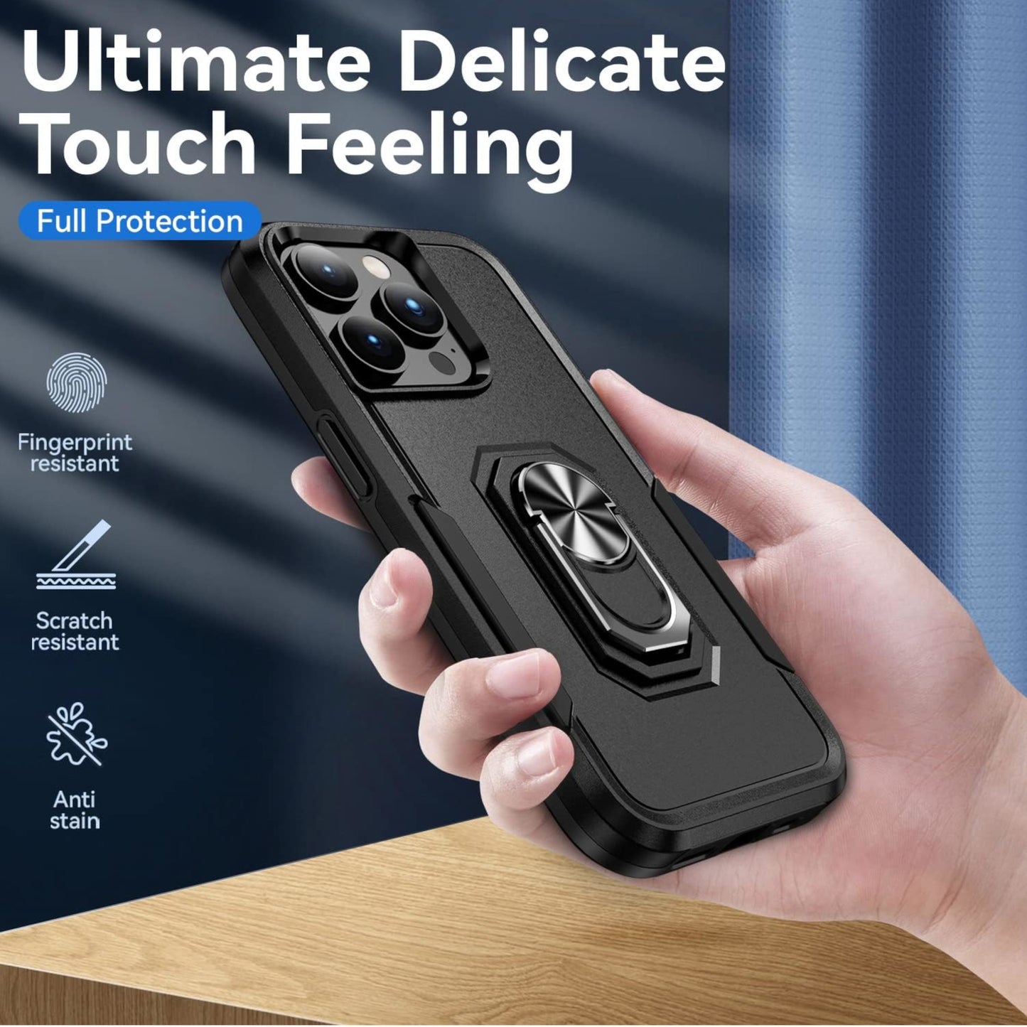 For Samsung Galaxy A16 Slim Hybrid Case with Ring Stand 360° Rotate & Magnetic Back Grip Kickstand Military Grade Shockproof Protector